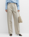 The Row Marcelina Pleated Wool And Silk-blend Wide-leg Pants In Eggshell
