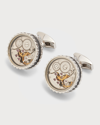 Tateossian Round Vintage Skeleton Rhodium Plated Metal Cut Out Mechanical Cufflinks In Black