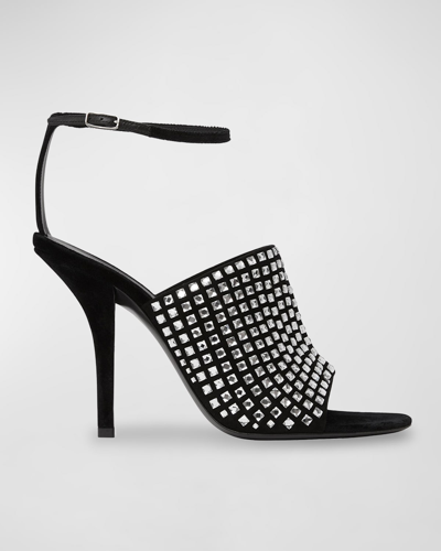 Burberry Crystal-embellished Velvet Stiletto-heel Sandals In Black