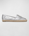 Tory Burch Eleanor Metallic Medallion Loafer Espadrilles In Silver Silver