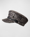 Maison Michel Brown Abby Leopard Print Baker Boy Hat In Multi