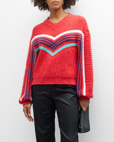 Emporio Armani Ribbed Chunky Striped Jumper In Red