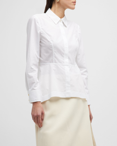 Tory Burch Button-down Peplum Poplin Shirt In White