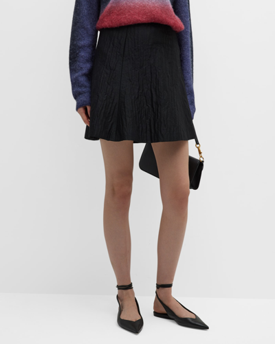 Emporio Armani Crinkled Fit-&-flare Mini Skirt In Black