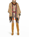 Etro Leopard Print Fringe Wool Poncho In Beige
