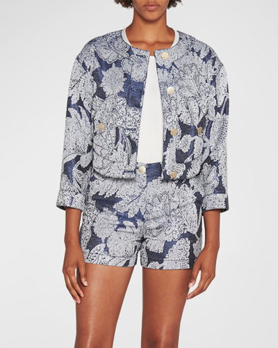 Giorgio Armani Paisley Crop Jacket In Navy