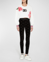 Dolce & Gabbana Cropped Sweatshirt With Dg Logo Print And Carnations Patch In White
