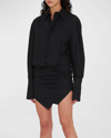 Attico Hatty Chemisier Dress With Asymmetric Hem In Black