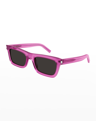Saint Laurent Betty Rectangle Semi-transparent Acetate Sunglasses In Pink
