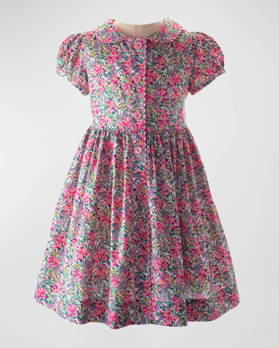 Rachel Riley Kids' Girl's Collared Floral-print Dress In Multi 2