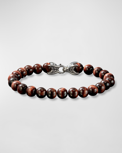 David Yurman Men's Spiritual Beads Bracelet With Tiger's Eye And Silver, 8mm In Tigers Eye