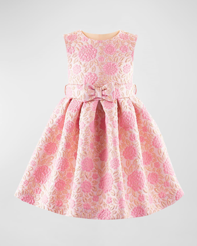 Rachel Riley Kids' Girl's Sparkle Floral Textured Dress, 2-12 In Pink