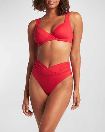 Sea Level Swim Essentials Wrap High-waisted Bikini Bottoms In Red