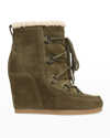 VERONICA BEARD ELFRED SUEDE SHEARLING LACE-UP BOOTIES