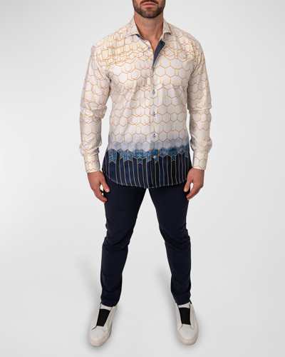 Maceoo Men's Fibonacci Button-down Shirt, Marble Gold White