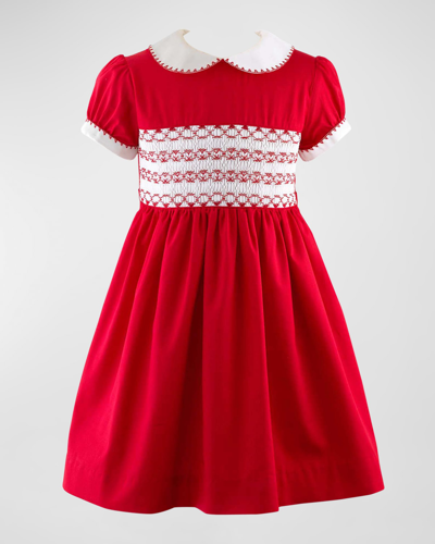 Rachel Riley Kids' 松紧拼接棉连衣裙 In Red