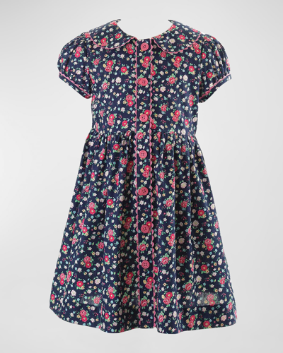 Rachel Riley Kids' Girl's Floral-button Down Dress In Navy