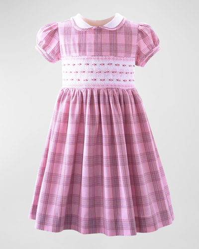 Rachel Riley Kids' Girl's Smocked Tartan-print Dress W/ Bloomers In Pink