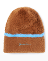 Jacquemus Le Bonnet Brand-embroidered Stretch-woven Beanie In Brown