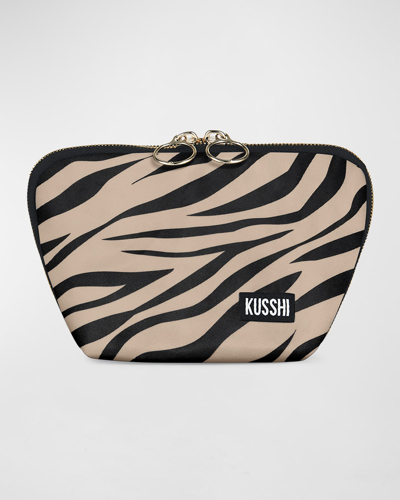 Kusshi Everyday Zebra-print Makeup Bag In Zebra/ Fuschia
