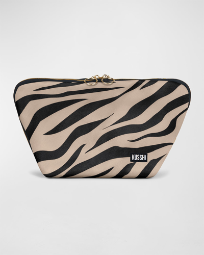 Kusshi Vacationer Zebra-print Makeup Bag In Zebra/ Fuschia