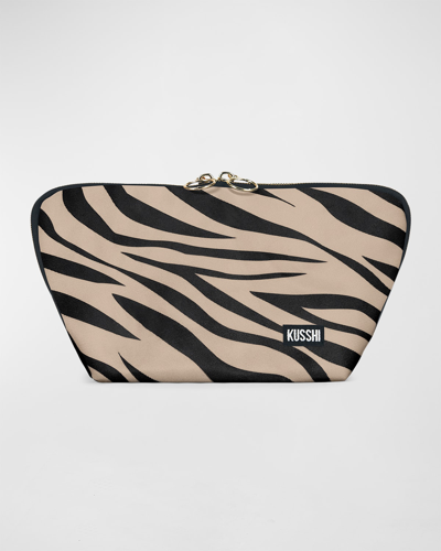 Kusshi Signature Zebra-print Makeup Bag In Zebra/ Fuschia