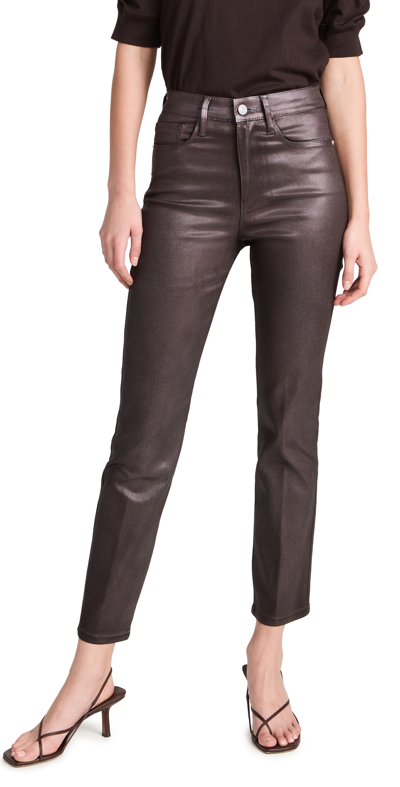Frame Le Sylvie Coated High-rise Slim-leg Jeans In Brown