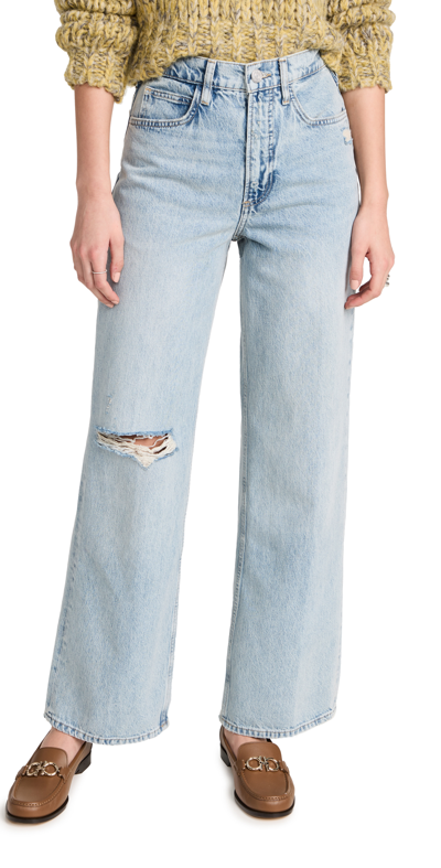 Frame Le High 'n' Tight Ripped Wide Leg Jeans In Blue