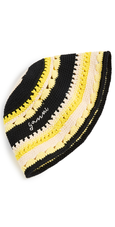 Ganni Organic-cotton Crochet Bucket Hat In Black
