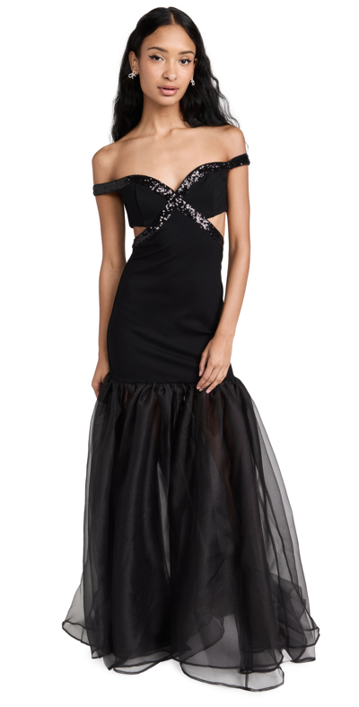 Staud Emmaline Embellished Cutout Gown In Black