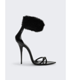 Saint Laurent Gippy Croc-embossed Leather Fur-strap Sandals In Black