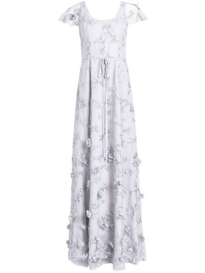 Marchesa Notte Bridesmaids Floral-applique Embroidered Gown In Grey