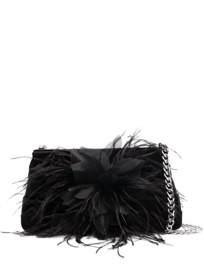 Alberta Ferretti Feather-detailing Clutch Bag In Black