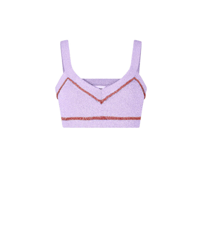 Paco Rabanne Metallic Knit Crop Top In Red/purple