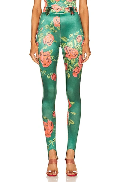Raisa Vanessa Rose Patterned Shiny Pant In Green & Red