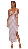 Saylor Alina Ribbed Imitation Pearl Fringe Long Sleeve Midi Dress In Multi