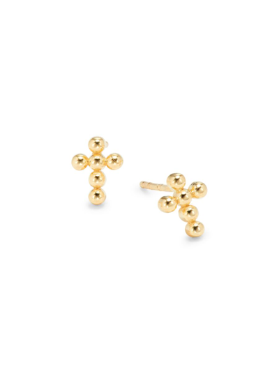 Saks Fifth Avenue Women's 14k Yellow Gold Beaded Cross Stud Earrings