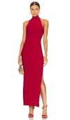 Norma Kamali Halter Turtleneck Side Slit Gown In Red