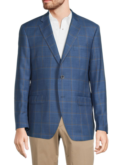 Saks Fifth Avenue Men's Modern Fit Windowpane Wool Blend Sportcoat In Light Blue