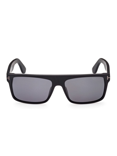 Tom Ford Men's Philippe Polarized Rectangular Sunglasses, 58mm In Black/gray Polarized Solid