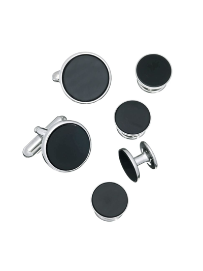 Link Up Men's 6-piece Enamel Round Stud & Cufflink Set In Black Silver