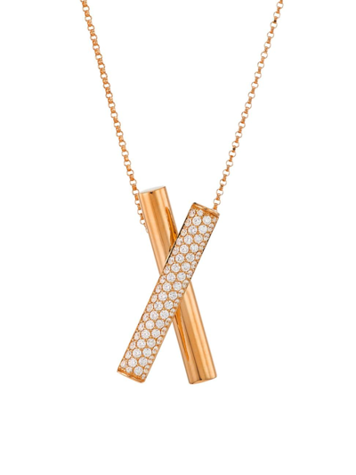 Roberto Coin Women's Domino 18k Rose Gold & 0.8 Tcw Diamond X Pendant Necklace In Pink