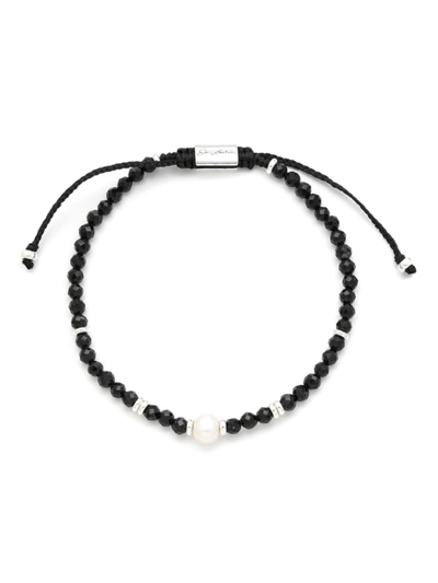 Jan Leslie Men's Black Onyx Beaded Bracelet With Freshwater Pearl Center