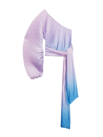 Jonathan Simkhai Roza Pleated One Sleeve Top In Lilac Ombre In Sheer Lilac Ombre
