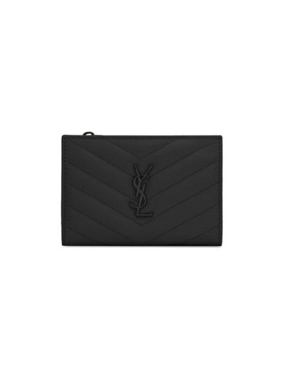 Saint Laurent Cassandre Matelasse Fragments Zipped Bi-fold Wallet In Nero
