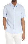 Vince Linen Short Sleeve Button Down Shirt In Lucent Blue