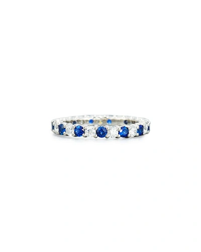 American Jewelery Designs Prong-set Diamond & Sapphire Band Ring In Platinum