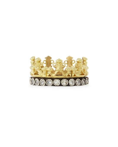 Armenta 18k Yellow Gold And Blackened Sterling Silver Old World Half Crown Diamond Ring In White/multi