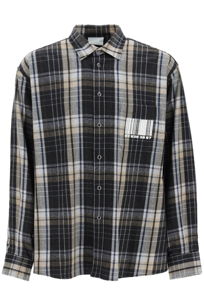 Vtmnts Barcode Print Check Flannel Shirt In Gray