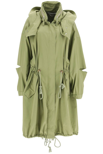 Stella Mccartney Green Hooded Cotton-blend Coat In Pistachio (green)
